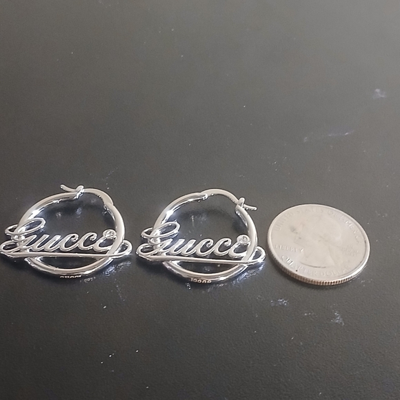 Gucci Silver Cursive Logo Hoop Earrings - Picture 3 of 8